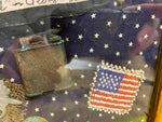 Civil War Shadow Box Display RR key Skeleton Hat Badge Custer Lighter Flag Vtg!