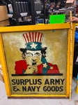 Reverse Painting 1920's Uncle Sam Army Surplus Glass Framed Vtg WW1 WW2 Art 39x4