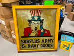 Reverse Painting 1920's Uncle Sam Army Surplus Glass Framed Vtg WW1 WW2 Art 39x4