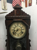 Antique Waterbury Wooden pendulum shelf clock Vintage Stained Glass 1890 latch