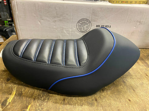 Blue Stitch Solo Seat Harley Sportster 2010^ Ribbed 883 1200 Custom 3.3 tank