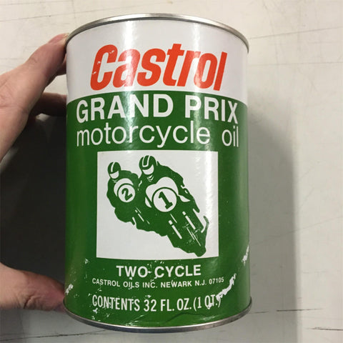 Vtg Full Castrol Grand Prix Motorcycle 2 cycle Oil 1qt Metal Tin Can SAE 50 MIX