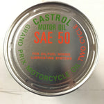 Vtg Full Castrol Grand Prix Motorcycle 2 cycle Oil 1qt Metal Tin Can SAE 50 MIX