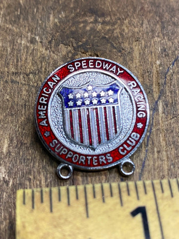 Vtg American Speedway Racing Supporters Club Enamel Pin Badge Harley Hendee Indi