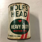 Vtg Wolfs Head Heavy Duty Motor Oil SAE 40 Card Board Tin can 1 Qt Unopened Leak