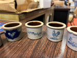 VTG Lot of 5 Blue Salt Glaze Pottery Home-made 2" cups