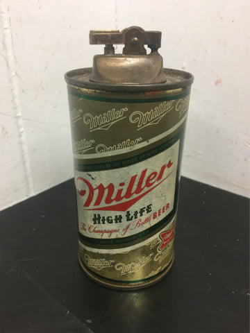 Vintage Miller High Life Champagne of beer Advertising Tin Can Flint Liter Nice!