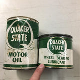 VTG Full Quaker State Motor Oil & Empty Wheel Bearing Lube Metal Tin Cans Lot