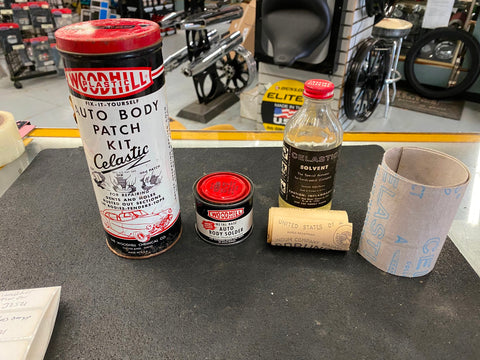 Vintage Woodhill auto Body Repair Kit Tin Can bottle Graphix 1940's Oil Gas Petr