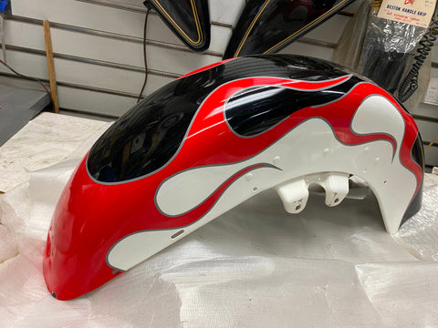 Front Fender Factory Custom Paint Black White Red Flames Harley FLH Bagger 2013<