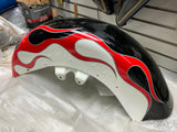 Front Fender Factory Custom Paint Black White Red Flames Harley FLH Bagger 2013<