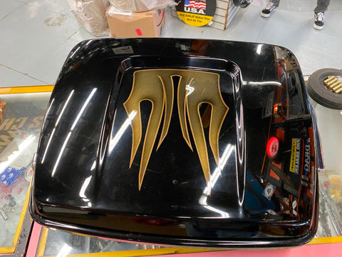 Factory Chopped Tour pak Black Licorice Harley Screamin Eagle Cvo Gold Flame OEM