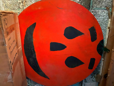 3' Metal Halloween Pumpkin Decoration Heavy steel 1960's Vintage Homemade? Sign?