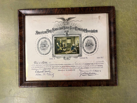 American Flag House and Betsy Ross Memorial Association Certificate 1912 FRAMED