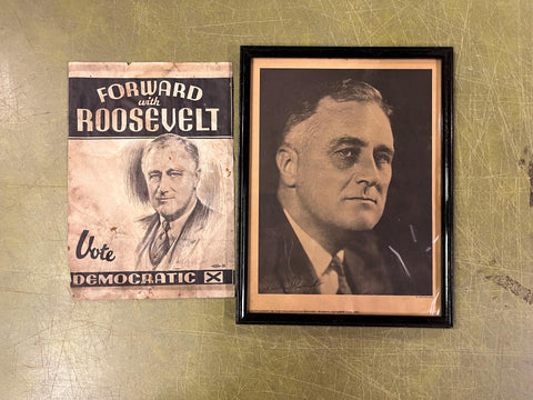 VTG antique 1930s Forward With Roosevelt FDR Campaign poster & framed picture