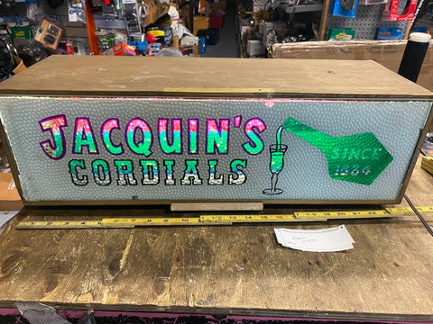 Jacquin's Cordials reverse painted glass light up Sign stained glass Liquor Vtg