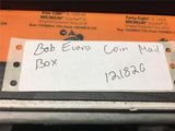 Vintage piggy/coin bank white mail box tin Bob Evans farms Sausage red flag nice