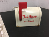 Vintage piggy/coin bank white mail box tin Bob Evans farms Sausage red flag nice