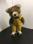 Vintage 1985 superfine toy battery operated dancing bear yellow overalls skates!