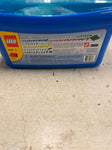 blue bin filled with lego pieces 400+ various colors and pieces