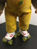 Vintage 1985 superfine toy battery operated dancing bear yellow overalls skates!