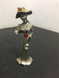 vintage Peltro Cesellato A Mano Pewter 6" tall Flower woman Italy unique Art!!!