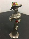 vintage Peltro Cesellato A Mano Pewter 6" tall Flower woman Italy unique Art!!!