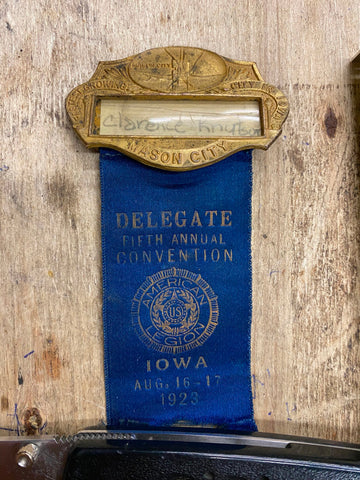 Vtg 1923 Iowa Election Candidate American Legion Mason City Ribbon Badge Antique