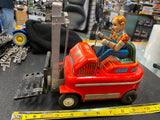 Vintage Tin Toy Modern Toys Japan Fork Truck lift Battery Litho Rare Spins Pivot
