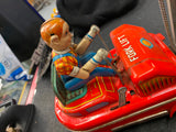 Vintage Tin Toy Modern Toys Japan Fork Truck lift Battery Litho Rare Spins Pivot