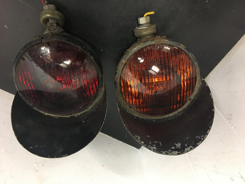 Vintage black metal electric lights red sealed beam railroad equipment untested!