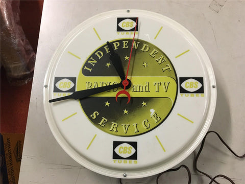 Vintage CBS Tubes Radio & TV Independent Service lighted electronic wall Clock