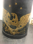 Vintage metal milk pale 2 handles cap black hand painted art Dairy Antique eagle