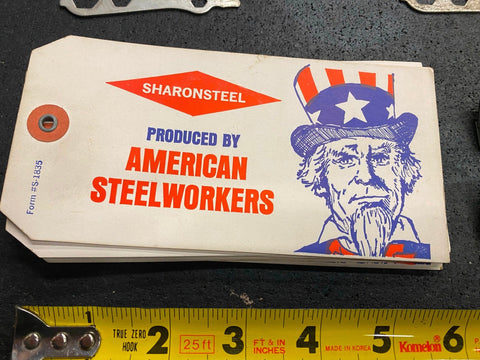 Vtg Sharon Steel Mill Labels Tags Made in USA Uncle Sam 1970's Collectible Ameri