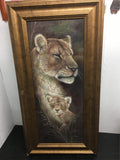 Canvas painting Ruane Mannin mother lion / baby cub wall décor art work framed