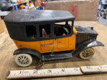Vtg Ferdinand Strauss Wind Up Toy Tin Car Jalopy 1920's Yell o taxi RARE BLEM!