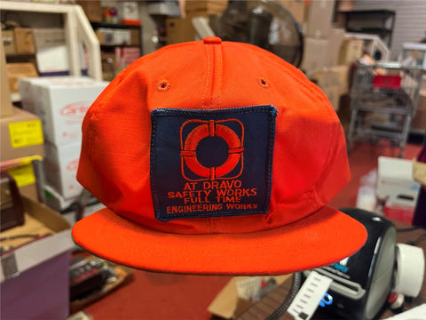 VTG 1980s Made in USA Par-Line Dravo Safety Works Orange Trucker Hat adjustable