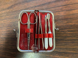 VTG 1950s Grooming Travel Kit Trim Nail Hygiene Red Leather