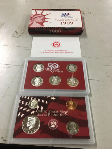 1999 United States mint silver proof hard case set 9 collectable coins