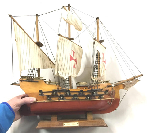 Vtg Historical Santa Maria wooden model ship Christopher Columbus Mancave Collec