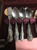 Vintage Lot Silverware Set Rodgers & Bro wooden box Knives spoons forks cloth 82