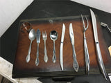 Vintage Lot Silverware Set Rodgers & Bro wooden box Knives spoons forks cloth 82