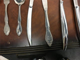 Vintage Lot Silverware Set Rodgers & Bro wooden box Knives spoons forks cloth 82