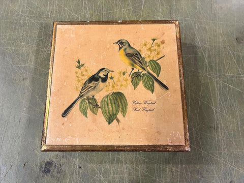 VTG Florentia Made in Italy Wagtail Keepsake Box Golden Gilded w/Handkerchiefs