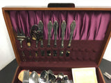 Vintage Lot Silverware Set Rodgers & Bro wooden box Knives spoons forks cloth 82