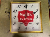 VTG 1950s Swift's Ice Cream Premium Brand Lighted Wall Pam Clock Tested See Desc