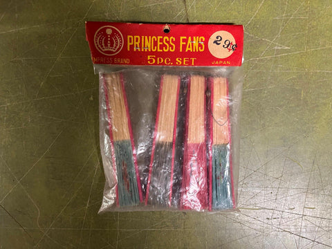 VTG 1950s Empress Brand Japanese Princess Fans 5pc set Missing 1