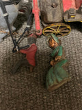 vtg antique unbranded cast iron detachable two horse drawn carriage toy