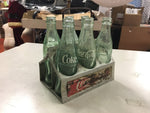 Vtg Coca-Cola 6 pack 6 1/2 oz glass bottles aluminum base steel handle case set