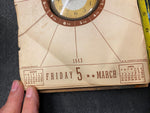 1943 Vintage Swiss Calendar Clock 8 Day WW2 Antique Desk Rare!